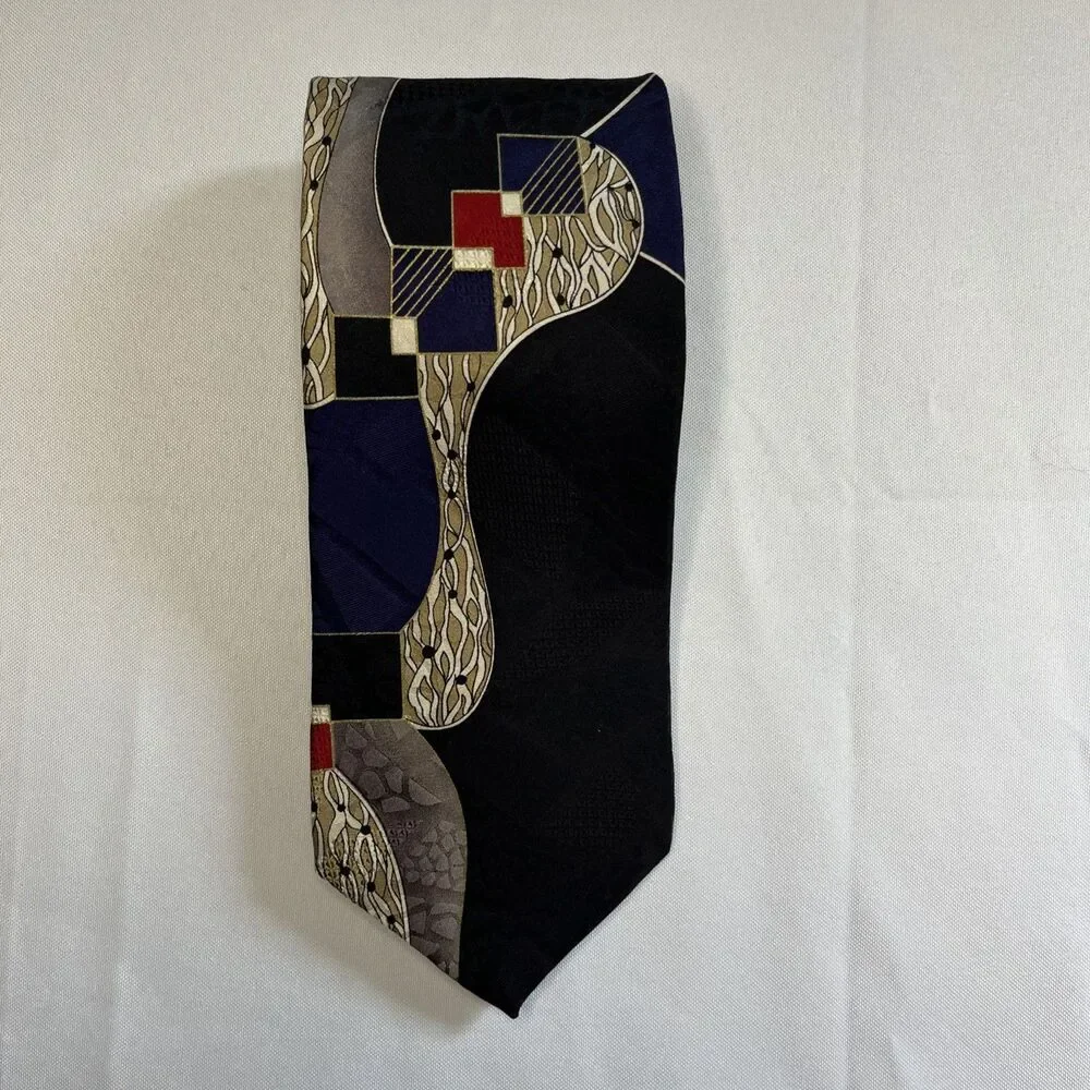 Zianetti Men's Silk Tie Black Purple Red Geometric Extra Long